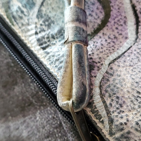 VINTAGE 80S 90s LARGE WRISTLET HAND BAG CONTEMPORARY HAND PAINTED LEATHER - Picture 3 of 11